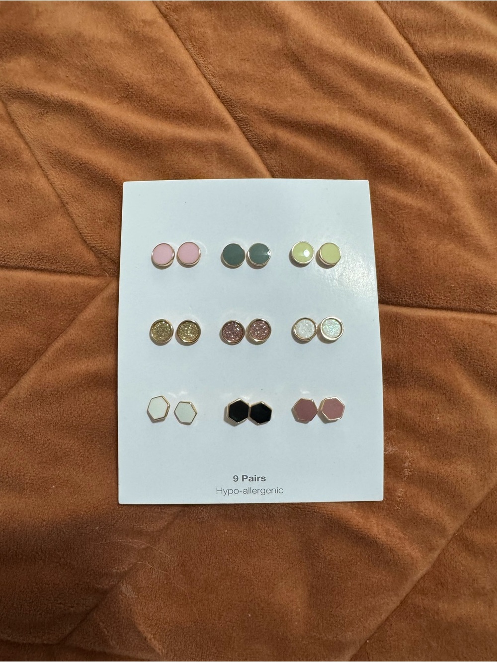 Hypo-Allergenic Women’s Stud Earring Set — Pink, Green, Gold, Black, White